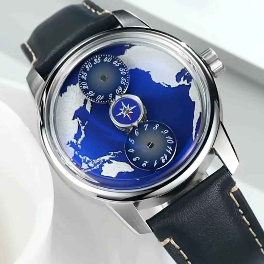 OBLVLO Men Automatic Watch 42mm Mechanical Wristwatch Luminous 50M Waterproof Sapphire Mirror Rotatable Earth Dial Miyota Mov
