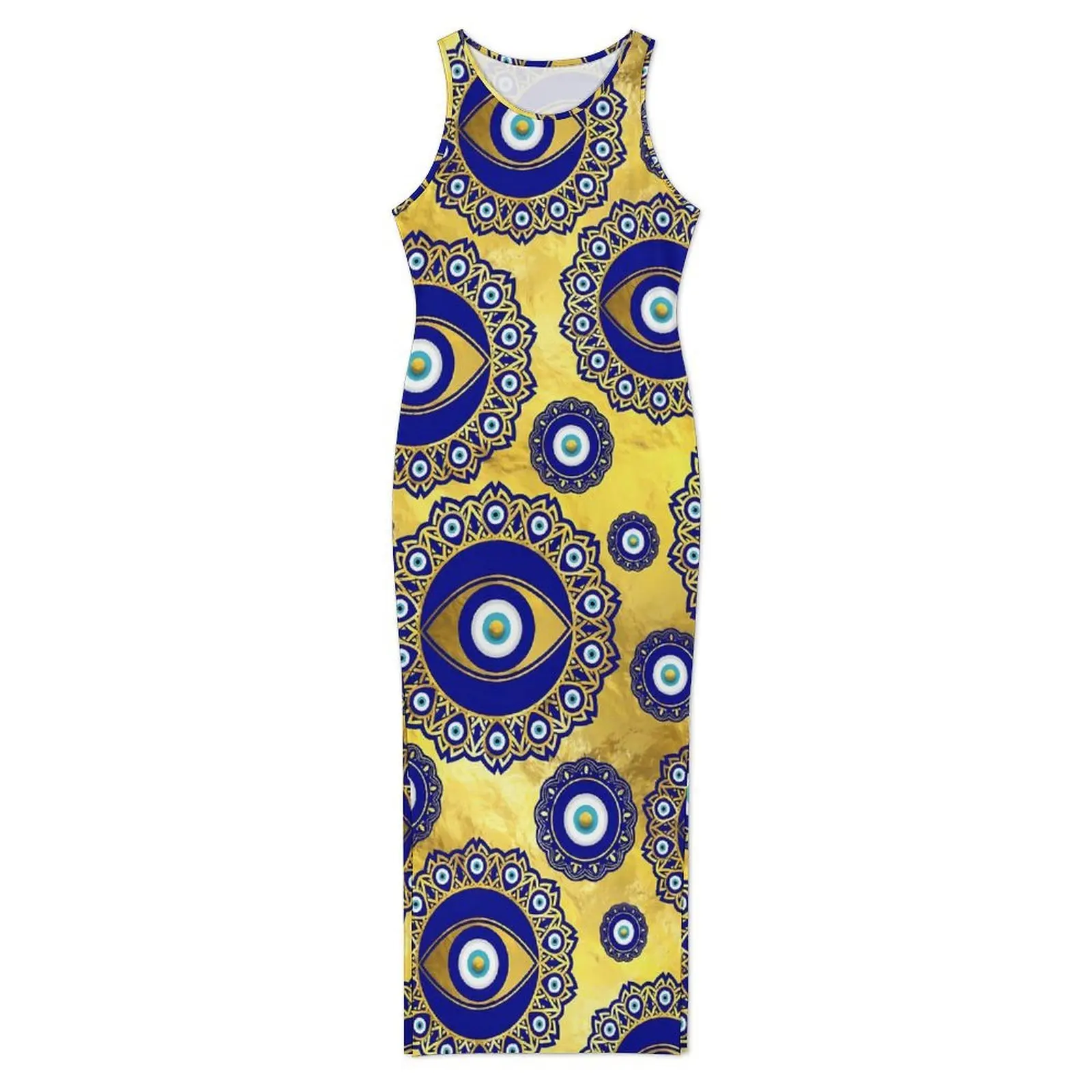 Evil Eye Charm Dress Sleeveless Mati Mataki Print Vintage Maxi Dresses Summer Casual Y2k Custom DIY Bodycon Dress Large Size