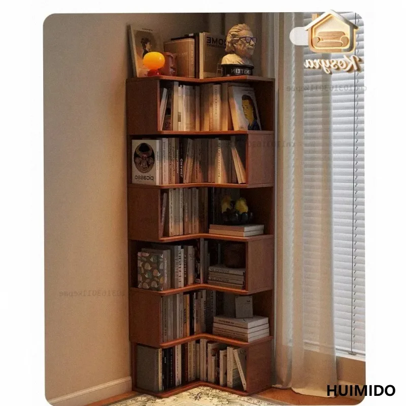 Corner bookcase floor-to-ceiling shelf integrated against the wall Bedroom bedside corner narrow bookshelf Corner storage