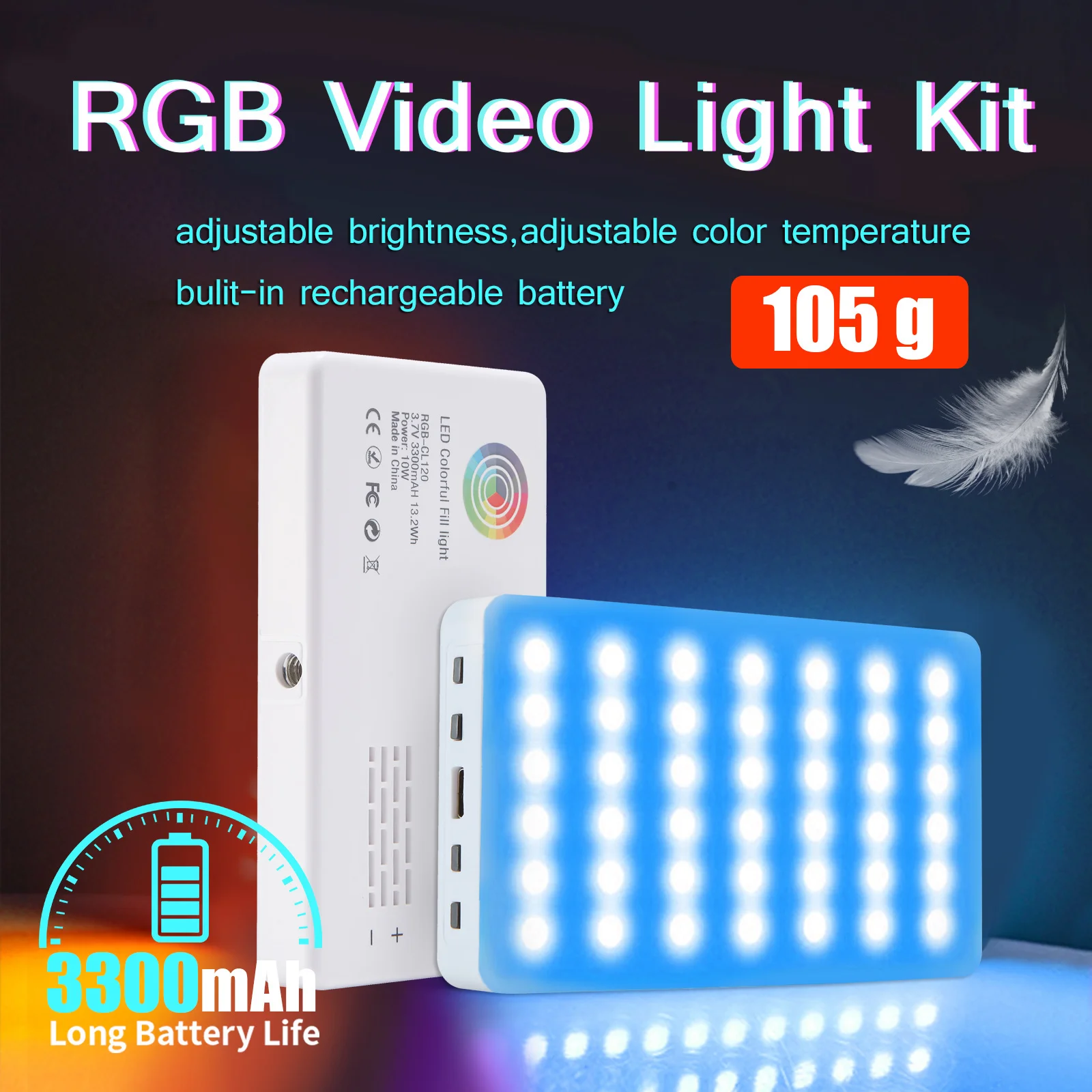 RGB LED Video Light Camera Light Full Color Rechargeable 3300mAh Dimmable 2500-9000K Panel Light Photo Studio Lamp