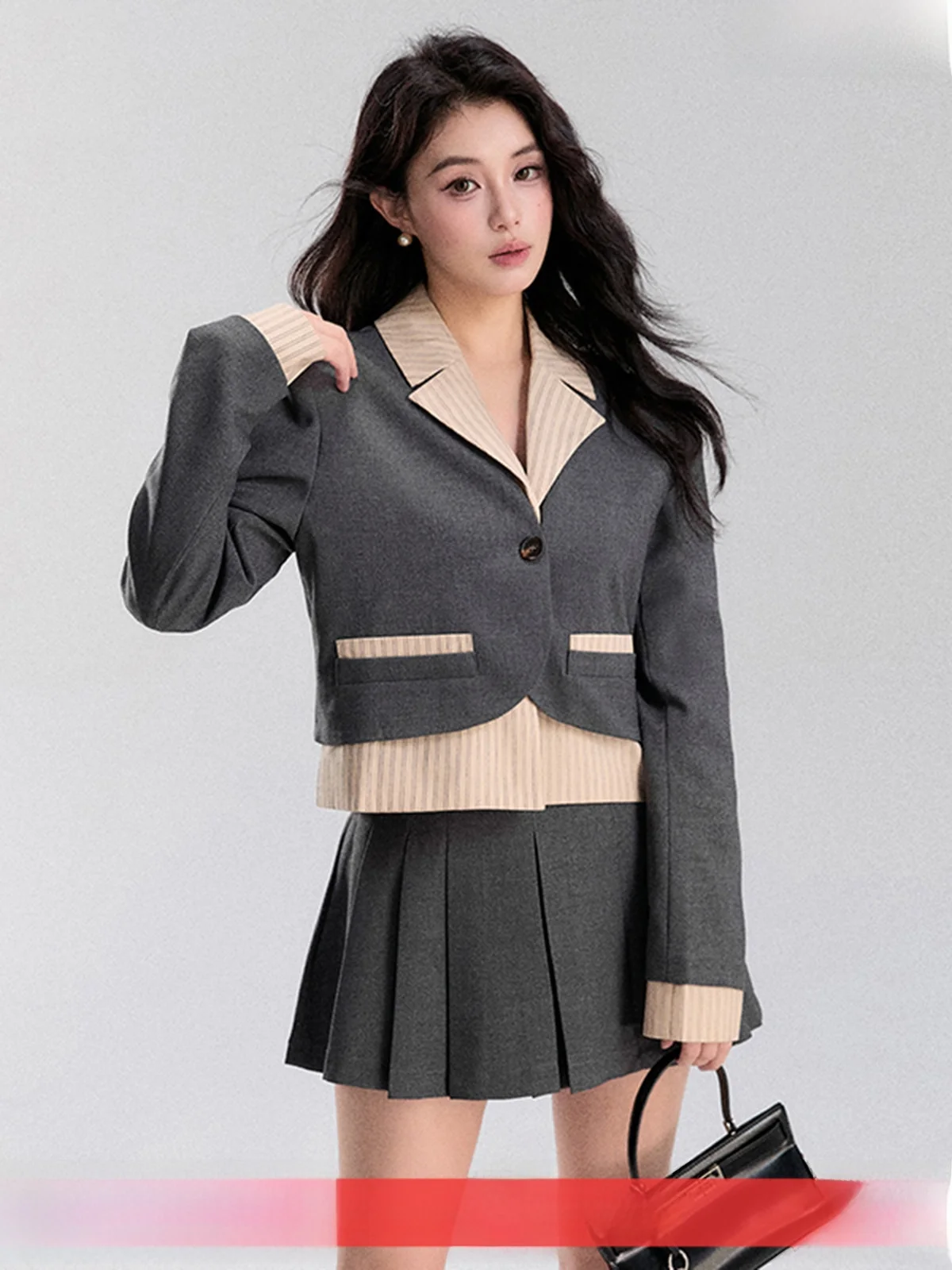 

Women's Suit Set Spring 2025 New Sle College Sle Color Blo Blouse Skirt Two Piece Set Long Sve Button Closure Polyes...