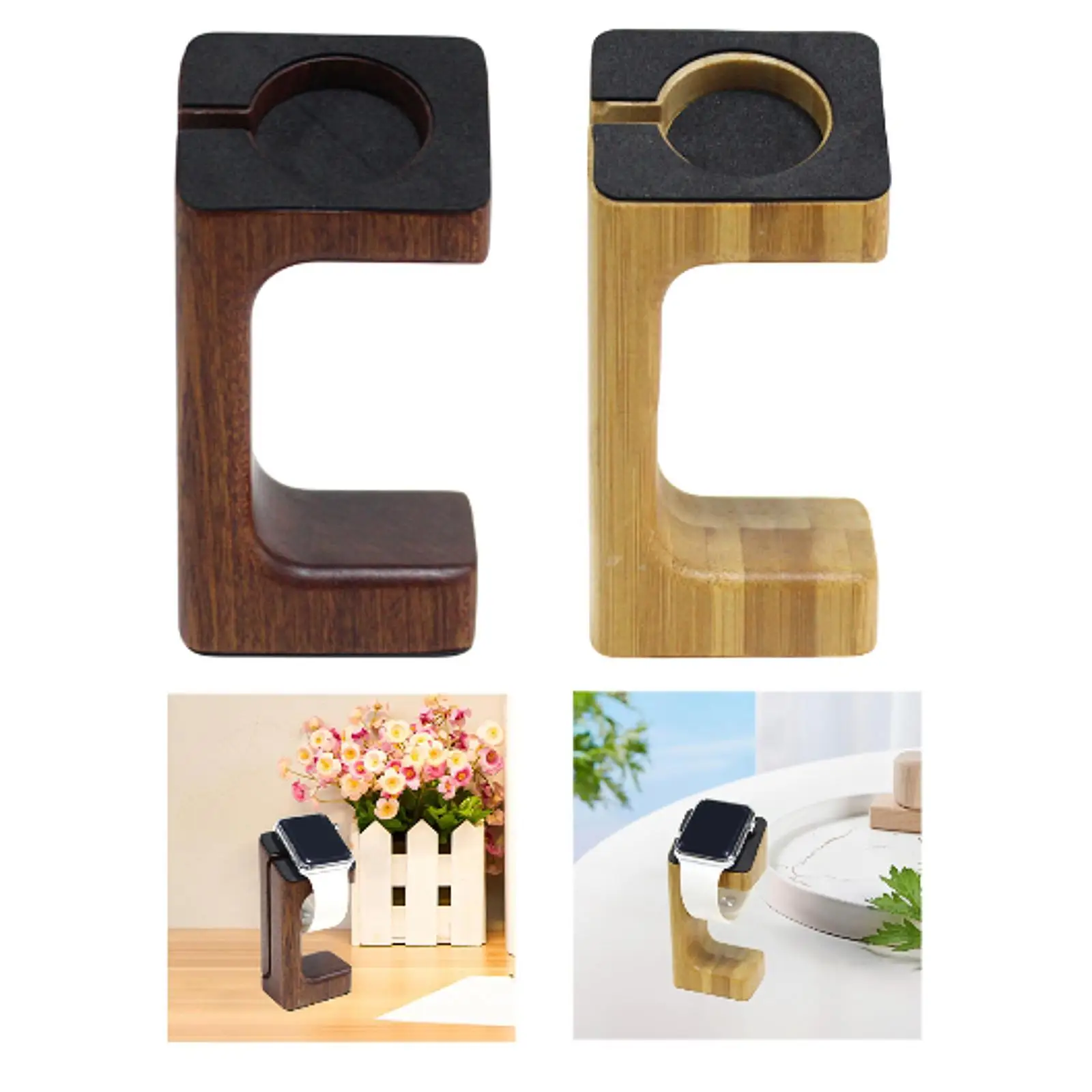 حامل ساعة ذكية خشبي مدمج ورف ساعة ثابت لمكتب النوم على الطاولة