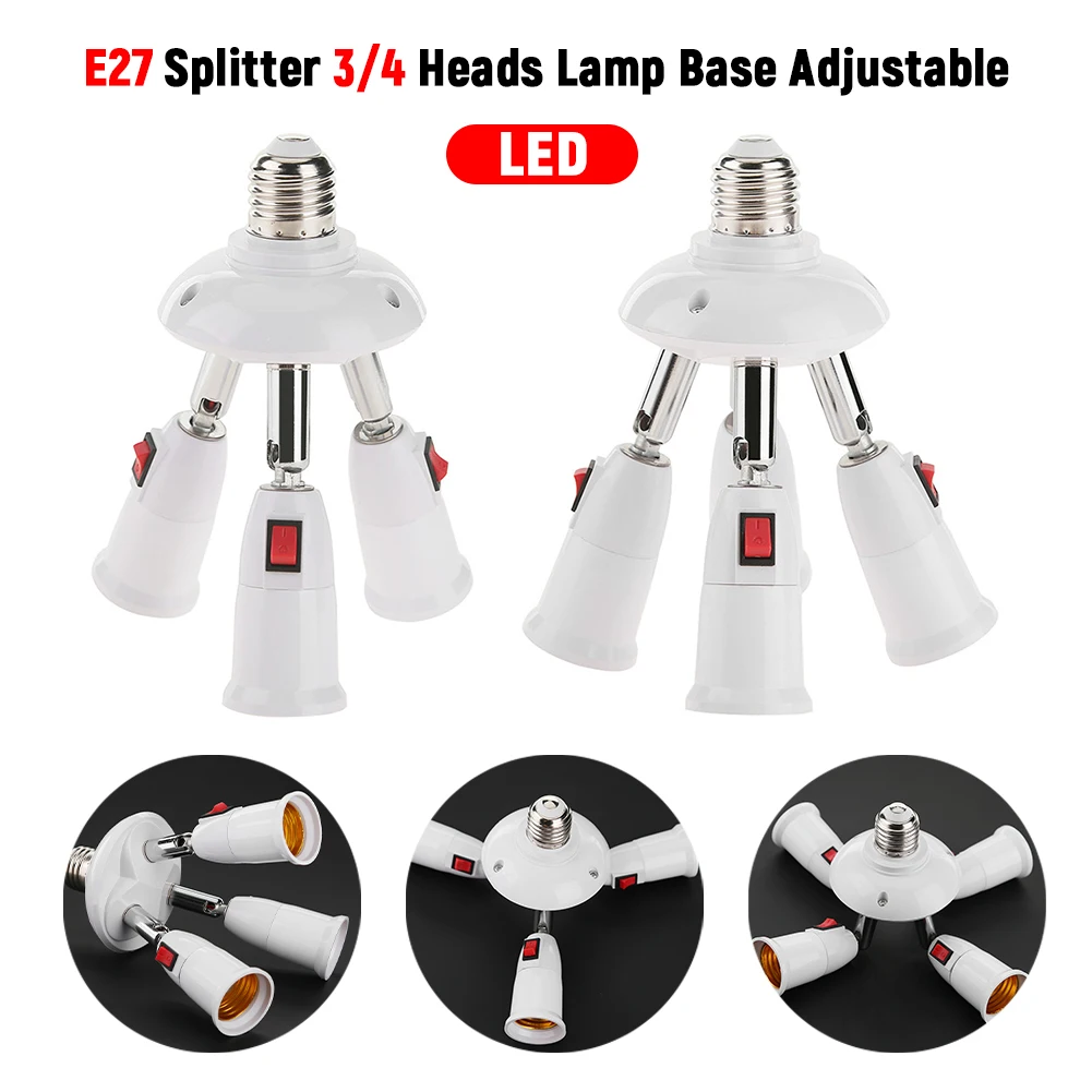 

Lamp Base E27 Splitter 3/4 Heads Lamp Base Adjustable LED Light Bulb Holder Adapter Converter Lighting Accessories