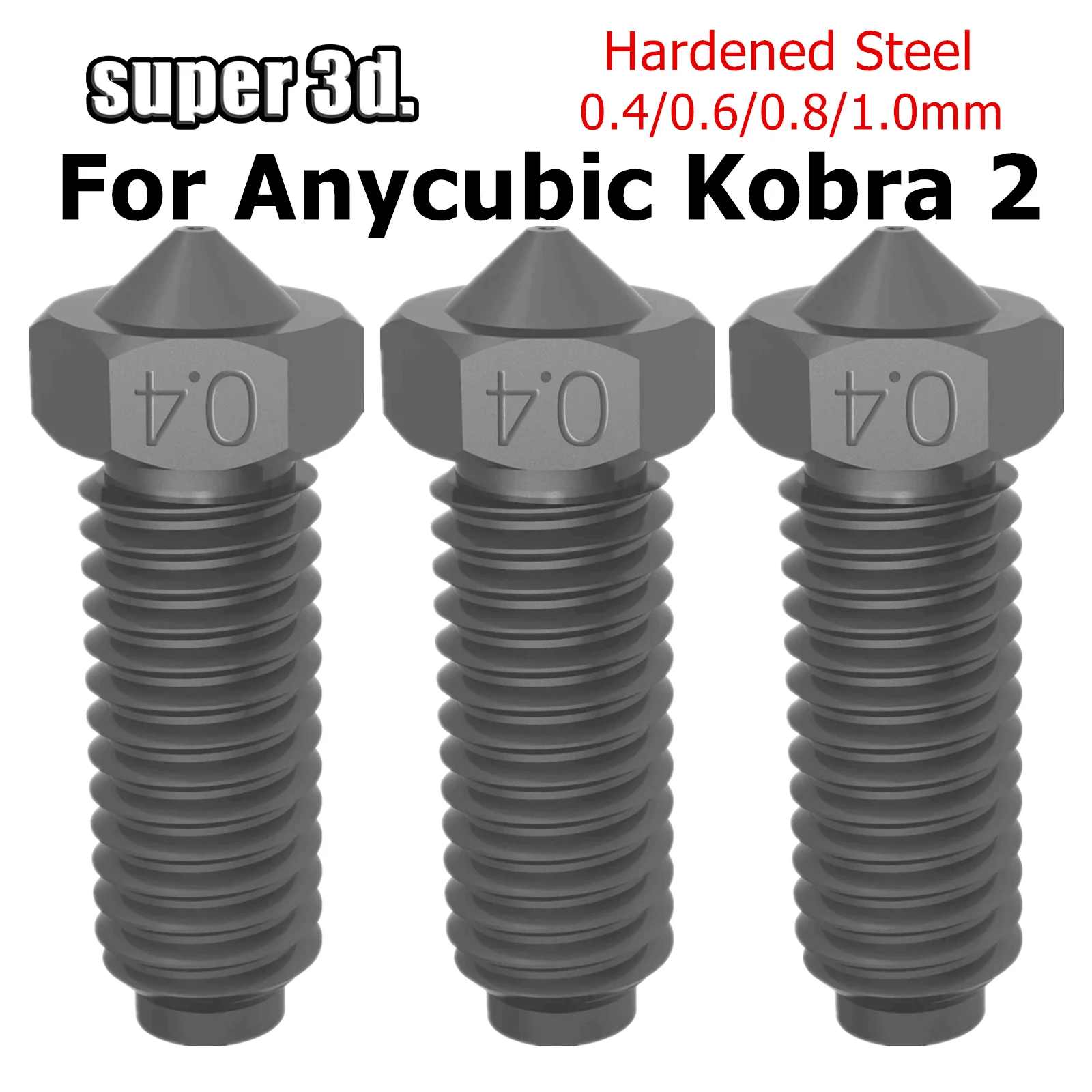 For Anycubic Kobra 2 Hardened Steel Nozzle 0.4/0.6/0.8/1.0mm 1.75mm For Kobra 2 Pro/Max/Plus Series 3D Printer Parts 0.4 Nozzles
