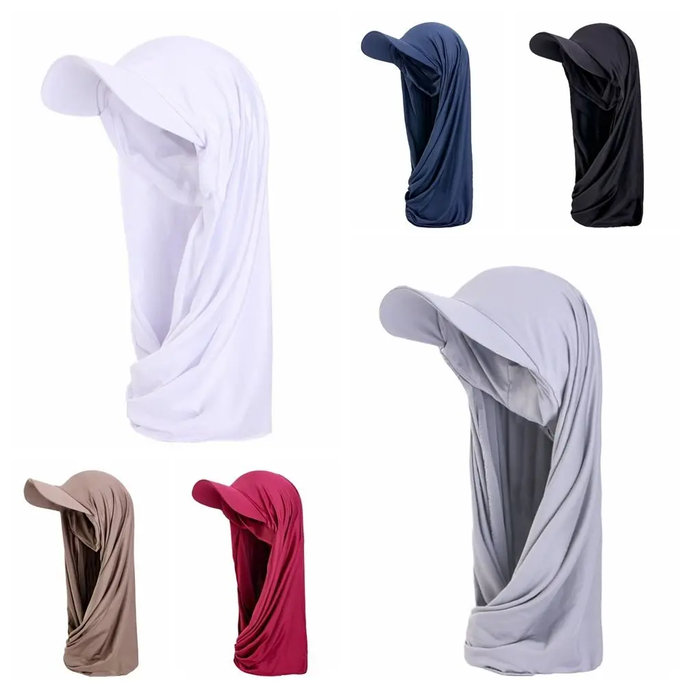 

Trendy Solid Color Brim Bandana Cap Simple Breathable Sun Visor Turban Polyester Adjustable Hijab Shawl Hat Middle Eastern Style