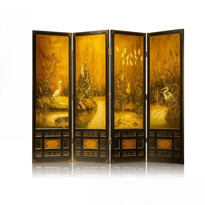 New Chinese-style folding screen partition lacquer painting French medieval style Song Dynasty aesthetics household living