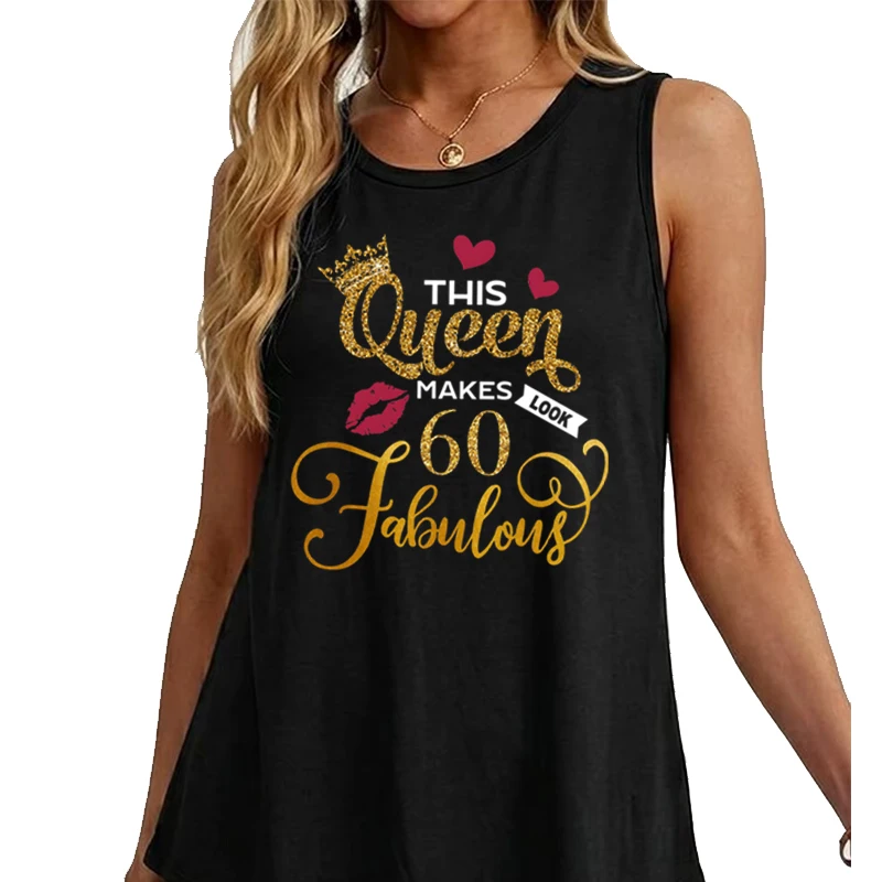Women 60th Birthday Party Gift Casual Tops This Queen Makes 60 Look Fabulous Sleeveless Vest Birthday Vintage Style Tanks Tops