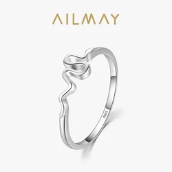 Ailmay Top Quality Real 925 Sterling Silver Personality Snake Shape Finger Ring For Women Classic Animal Fashion Jewelry