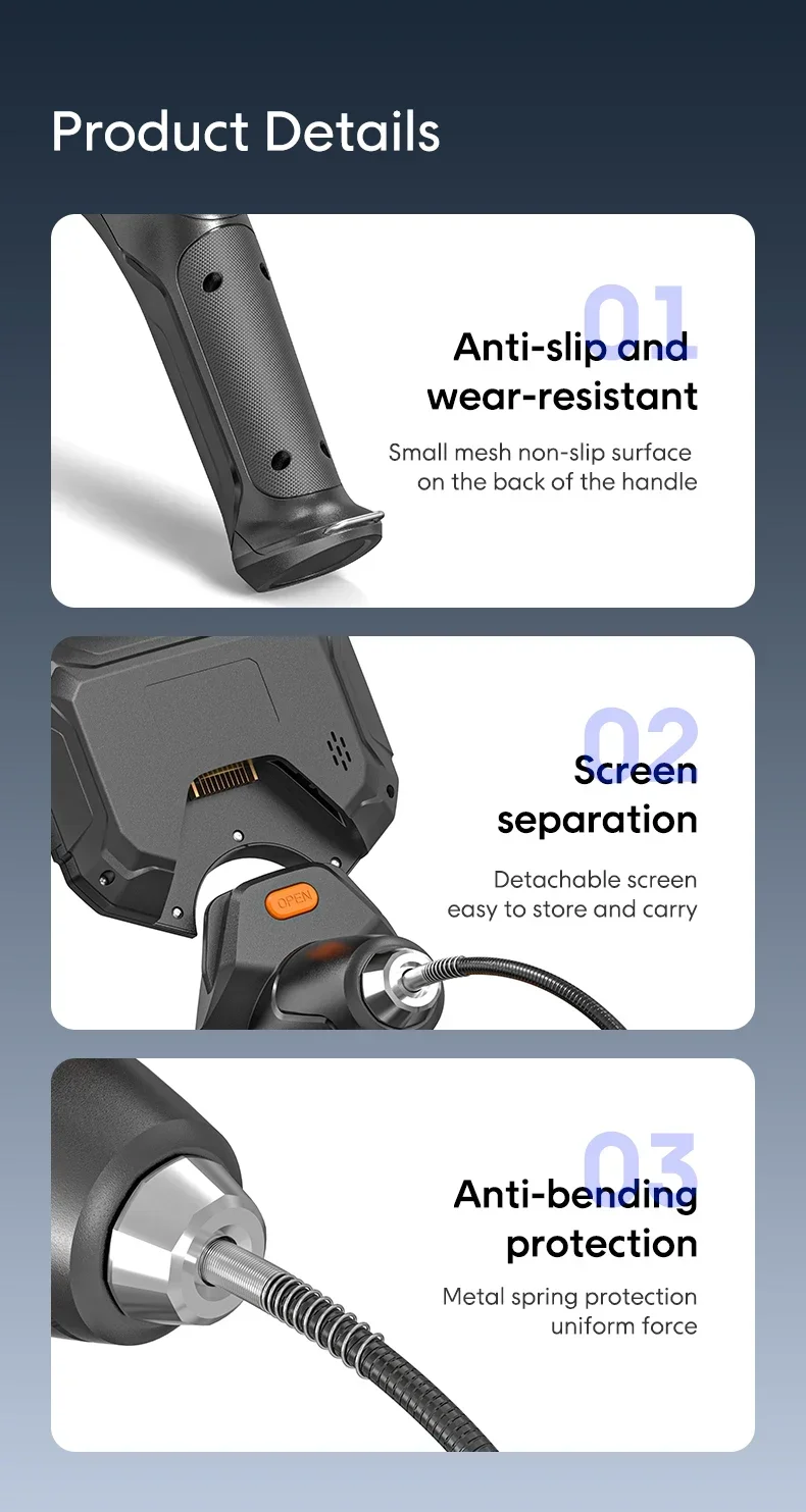 720 Degrees All Way Steering Industrial  Endoscope for Car Pipe Inspection Sewer Camera Borescope with 5 Inch