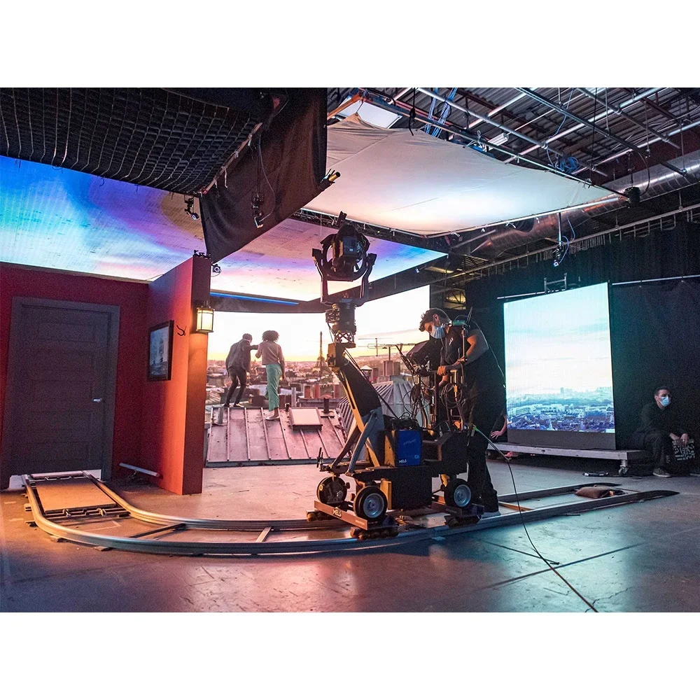 4K 8k Unreal Engine video shooting scene virtual production experience, complete installation of Led display panel in the studio