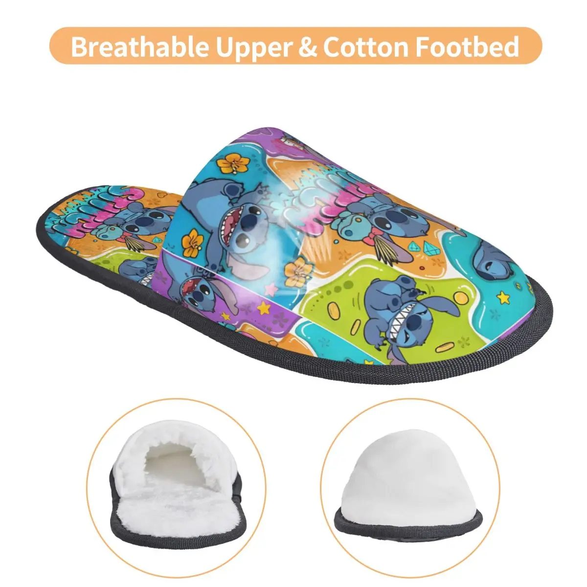 Winter Slippers Stitch Cute Cartoon Merch Household Fur Slippers Slides Living Room Cozy Anti-skid Slides