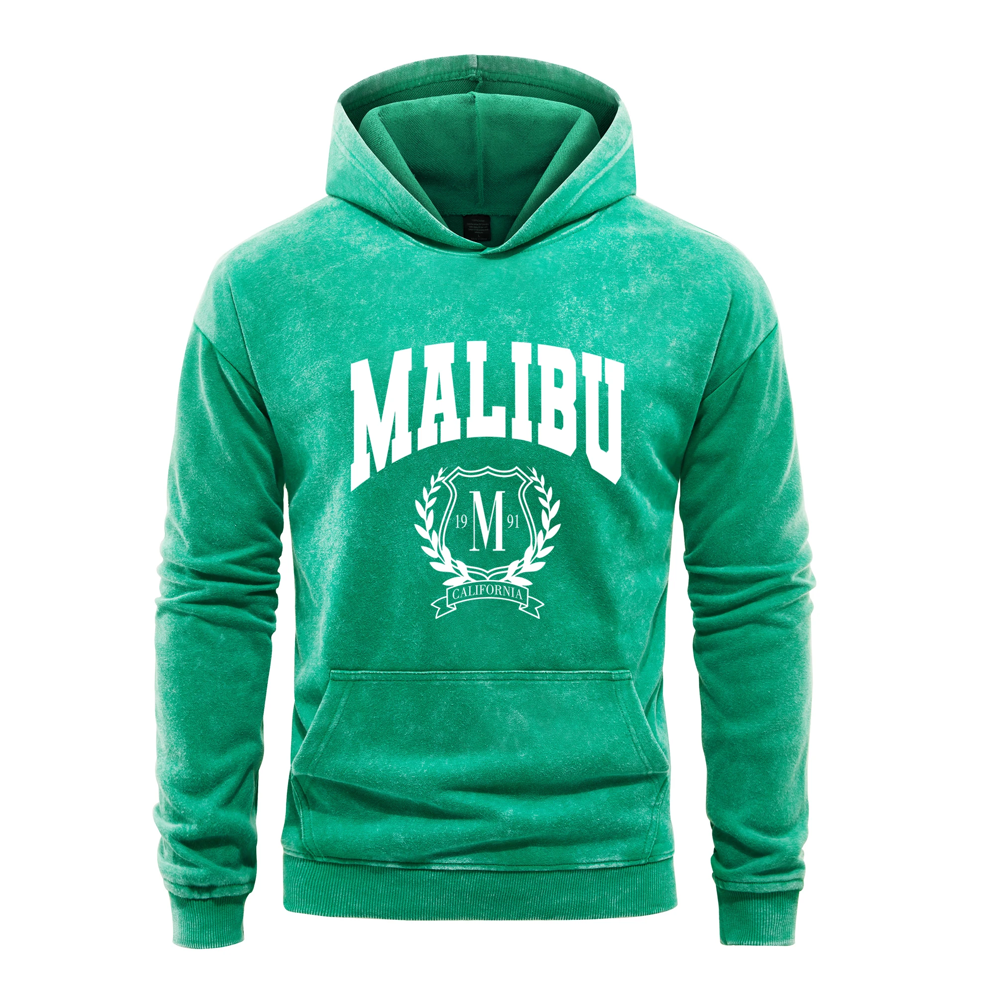 

Malibu 1991 California Male Hooded Vintage Washed 100%Cotton Fashion Casual Pullover Oversize Loose Sweatshirts Tops
