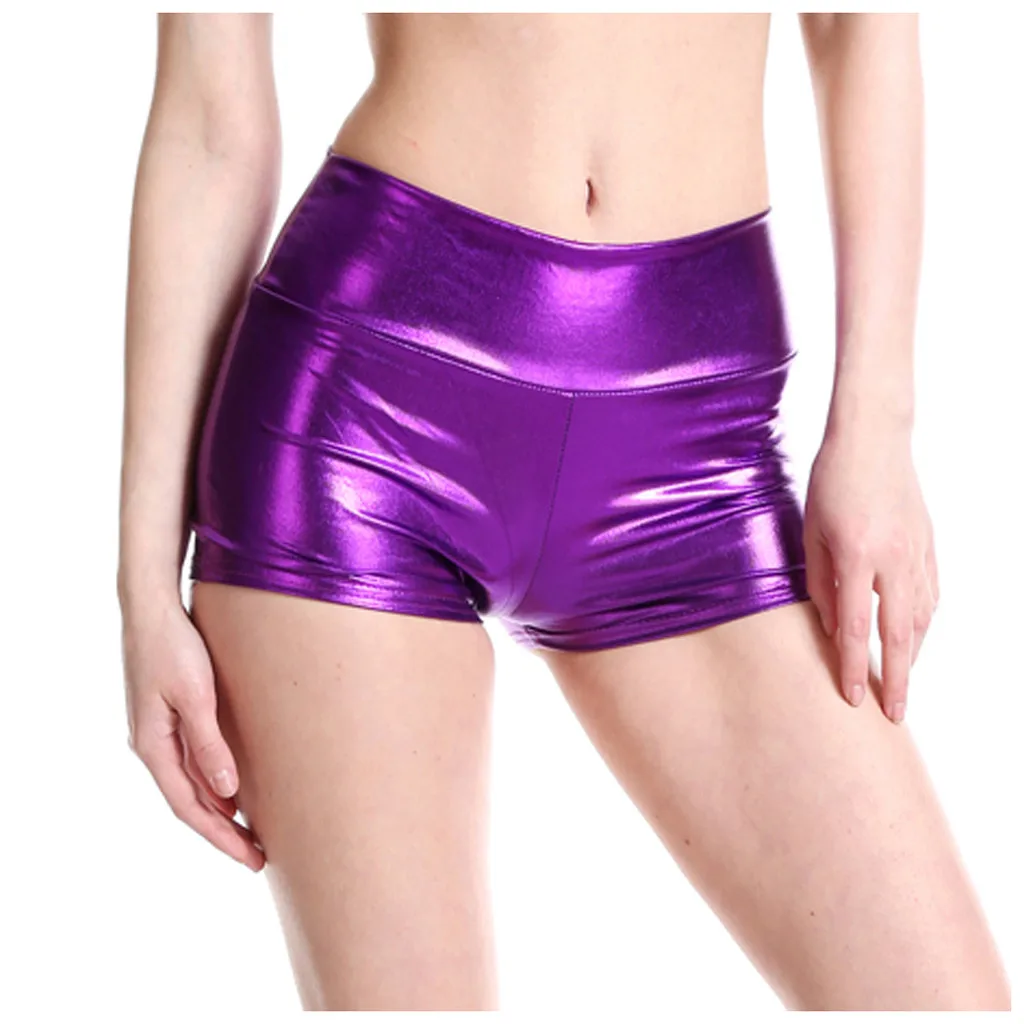 

Women's Solid Color Bare Imitation Leather Shorts Sexy Slim Fitting Wrap Buttocks Hot Pants Ladies Stage Performance Costumes