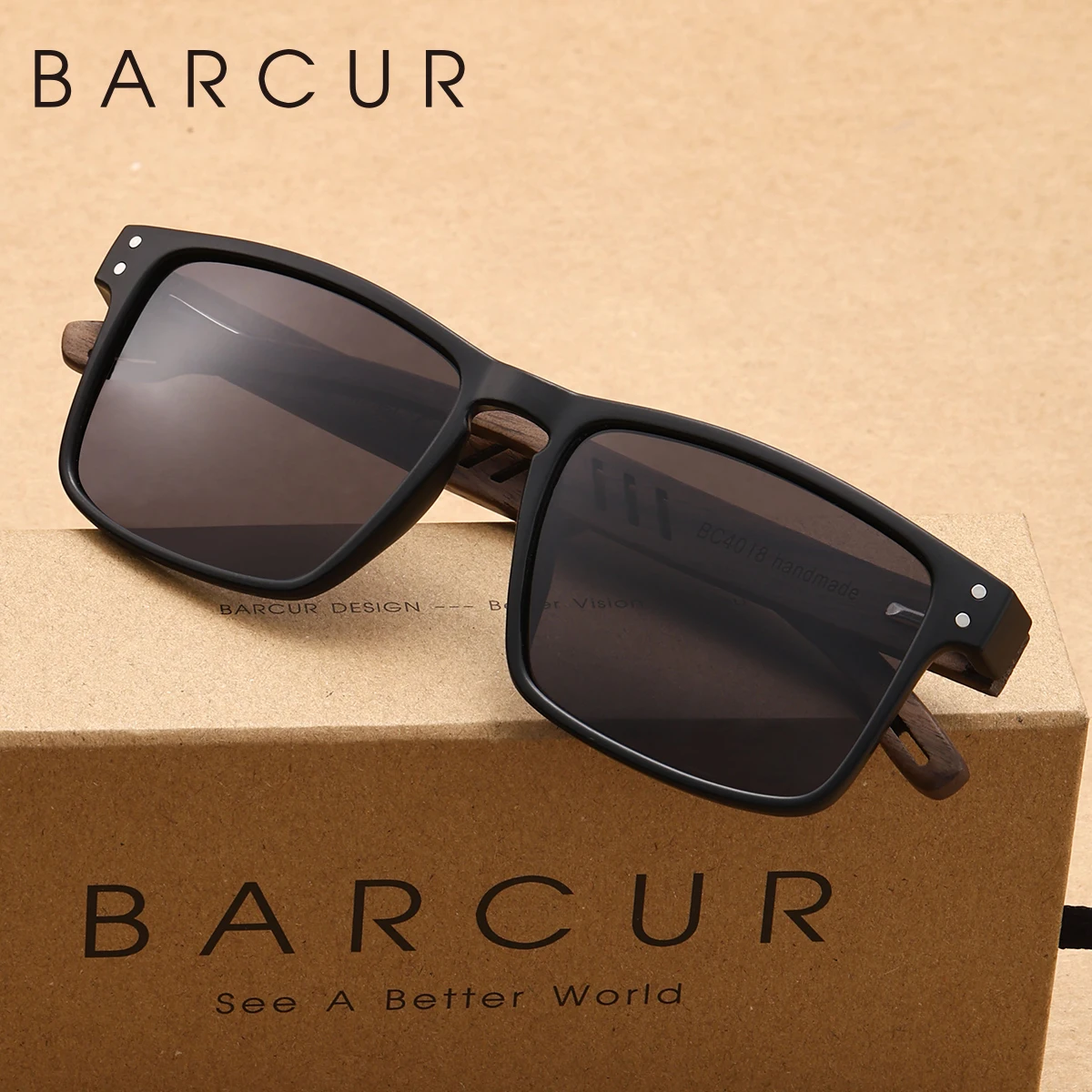 BARCUR Men's Natural Wooden Sunglasses TAC UV400 Lens Are Suitable For Business Outdoor Activity Polarizing Sunglasses