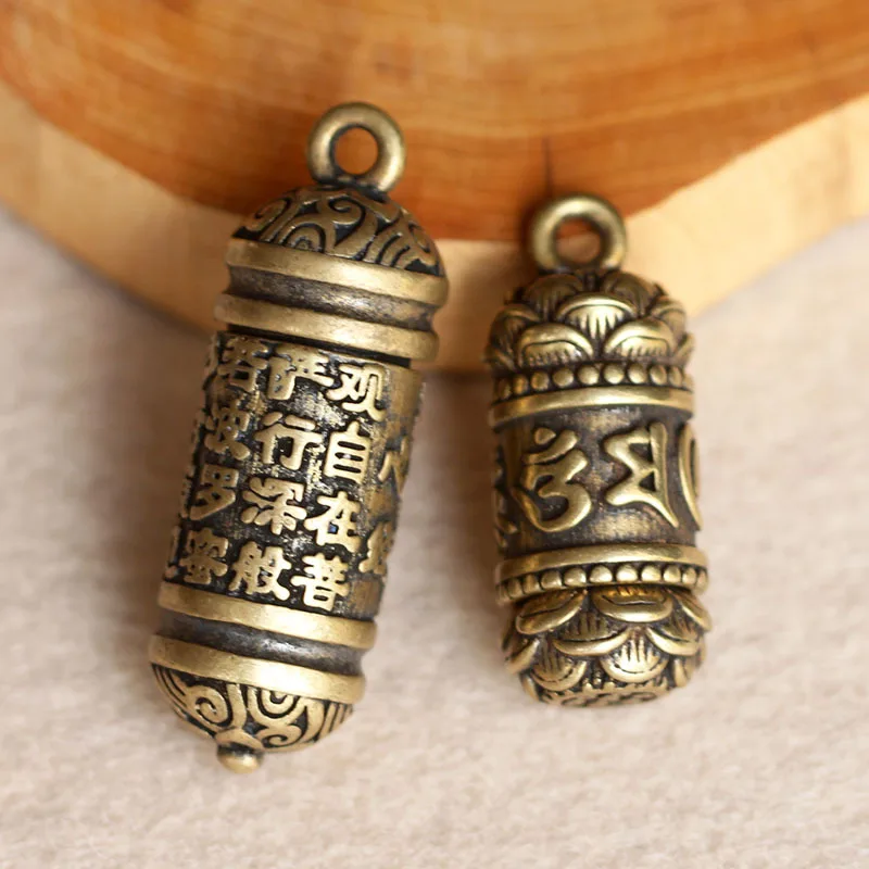 Hollow Brass Buddha Bottle Sutra Cylinder Pendant Keychain Vintage Mini Pill Box Container Bottle Medicine Storage Bottle Box