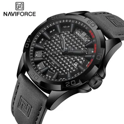 Naviforce-Montre-bracelet étanche pour homme avec bracelet en cuir, montres à quartz pour homme, horloge de date, marque originale, haute qualité