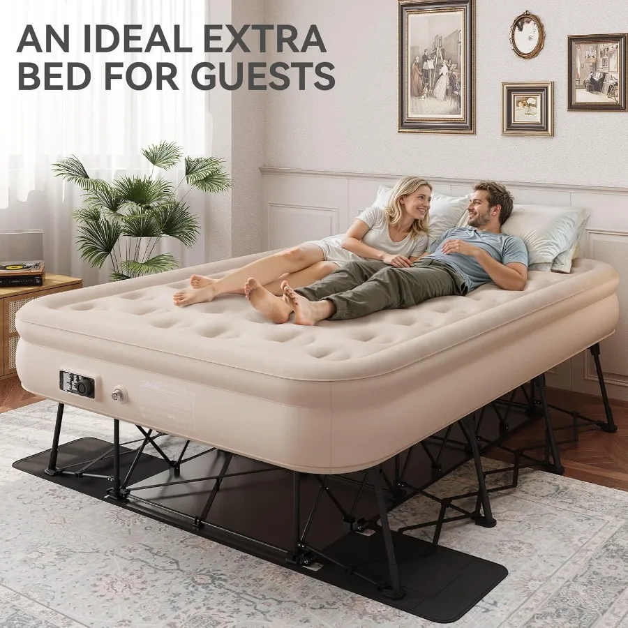 مرتبة هوائية بحجم كوين مع إطار متكامل وحقيبة دوارة محمولة تتميز بمضخة أوتوماتيكية مدمجة لسهولة الإعداد والسكو