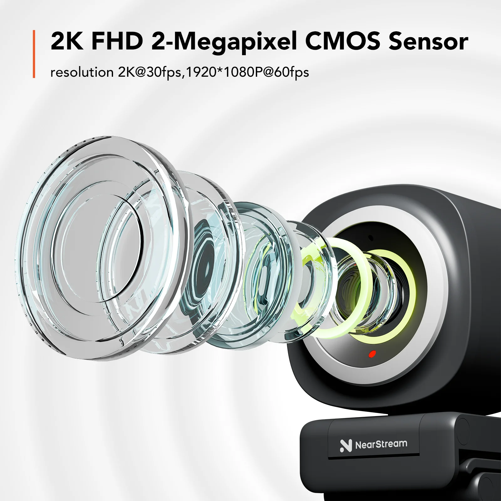 كاميرا ويب NearStream 1080P@60FPS USB مع برنامج ميكروفون لإلغاء الضوضاء AI كاميرا كمبيوتر بتركيز تلقائي مع ميكروفون توصيل وتشغيل
