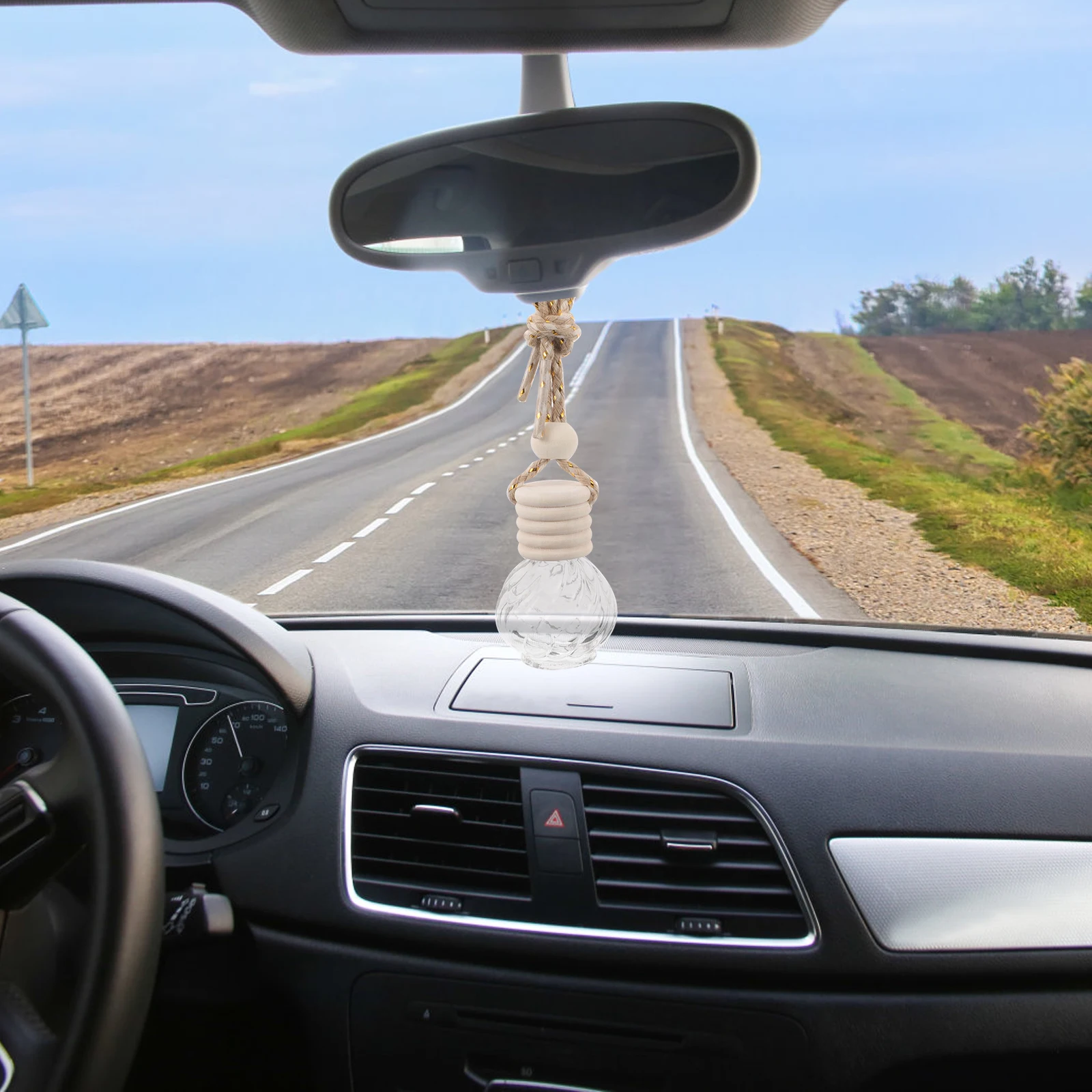 

2Pcs Refillable Aromatherapy Bottle Car Perfume Hanging Wood Baubles Essential Oil Diffuser Glass Home Office Indoor Fragrance