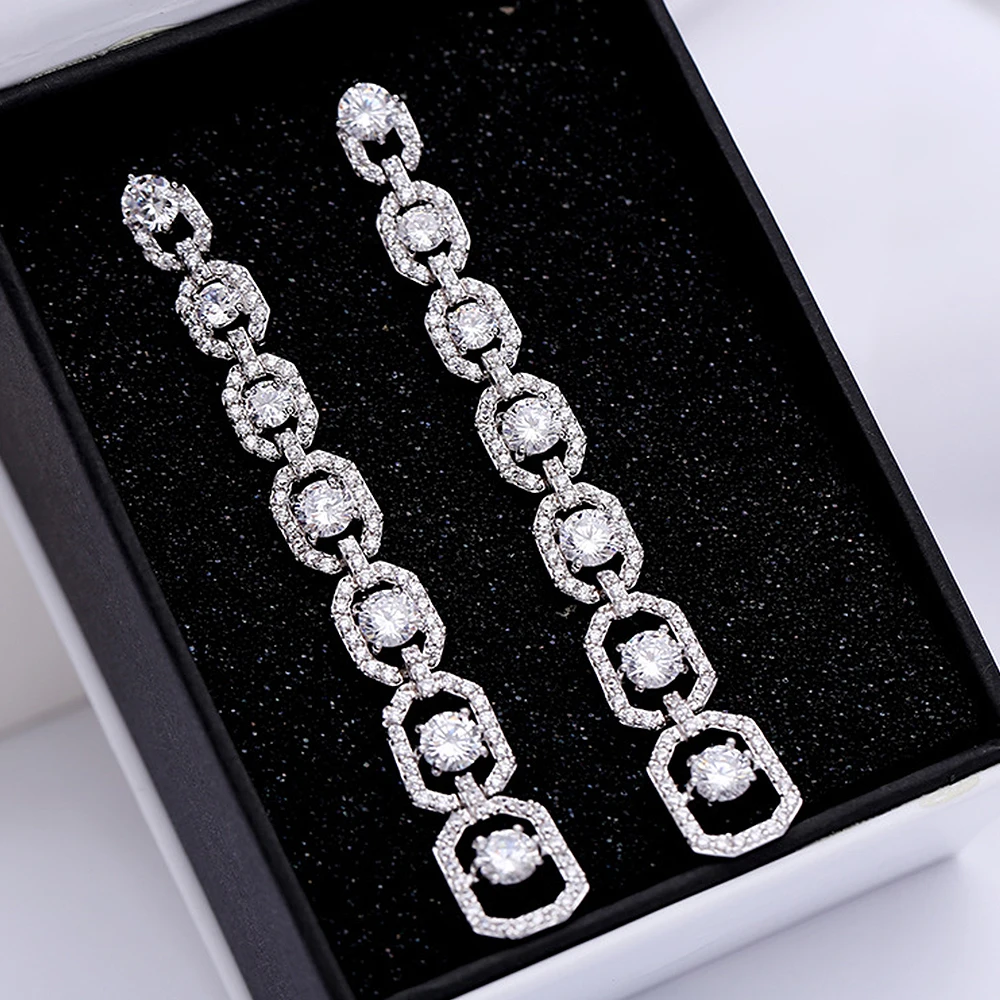 Huitan Aesthetic Long Hanging Earrings for Women Silver Color Luxury Fashion Engagement Wedding Ear Accessories 2022 New Jewelry