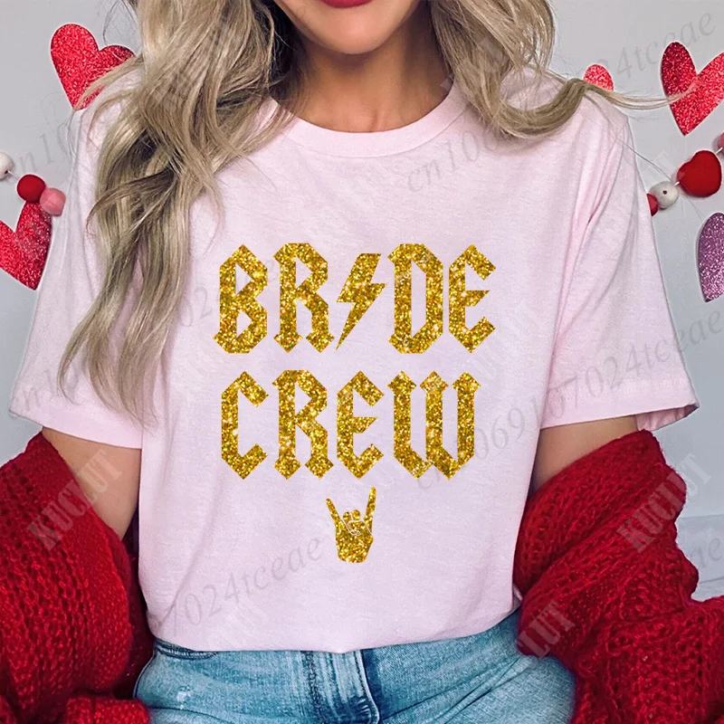 Team Bride Crew T-shirt Bridal Shower Wedding Blouses Gold Font Bridesmaid Tops Bachelorette Party Single Farewell EVJF Tees