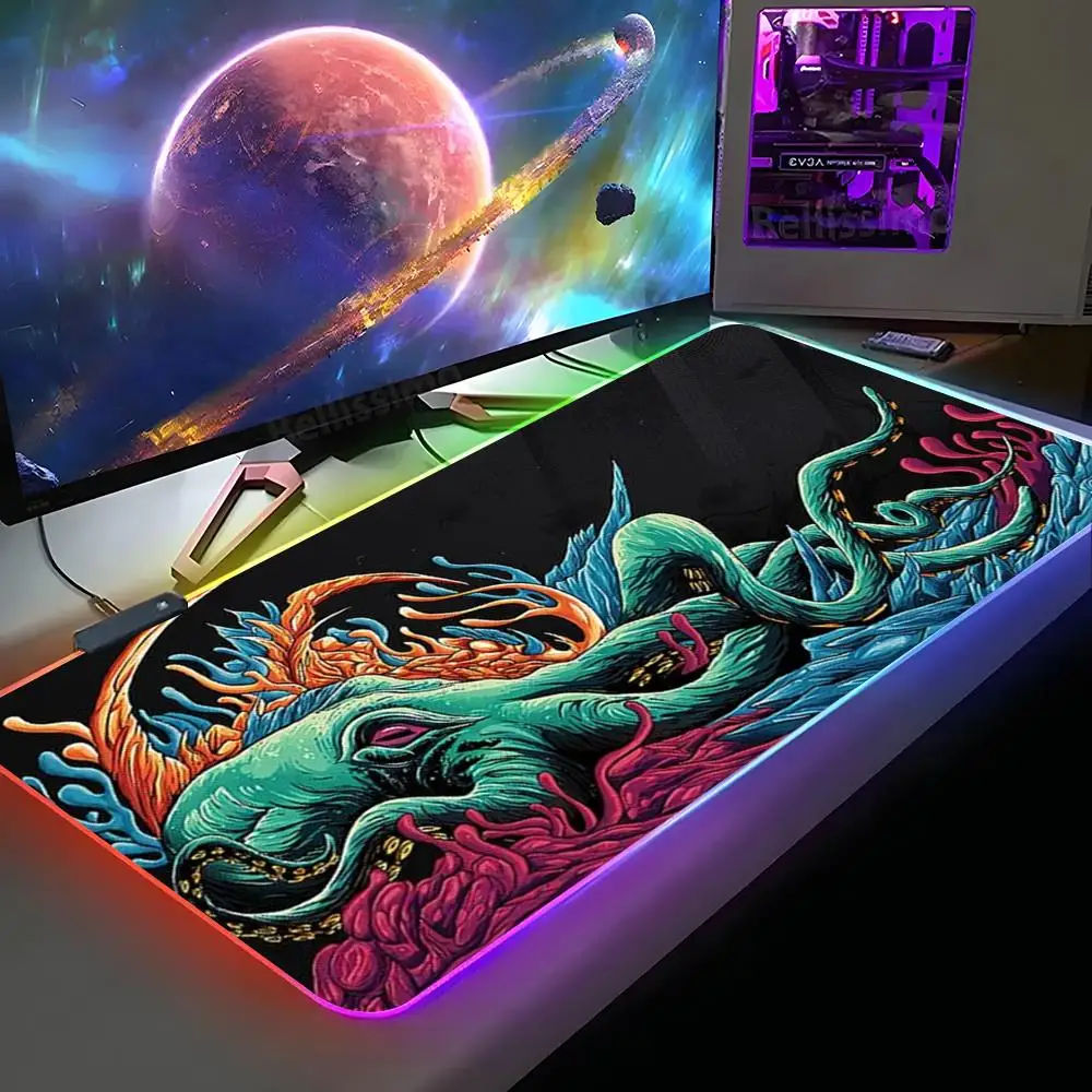 

Коврик для мыши «Осьминог» XXL RGB игровой коврик для мыши HD геймерские большие коврики для мыши со светодиодной подсветкой ковер для ПК с подсветкой