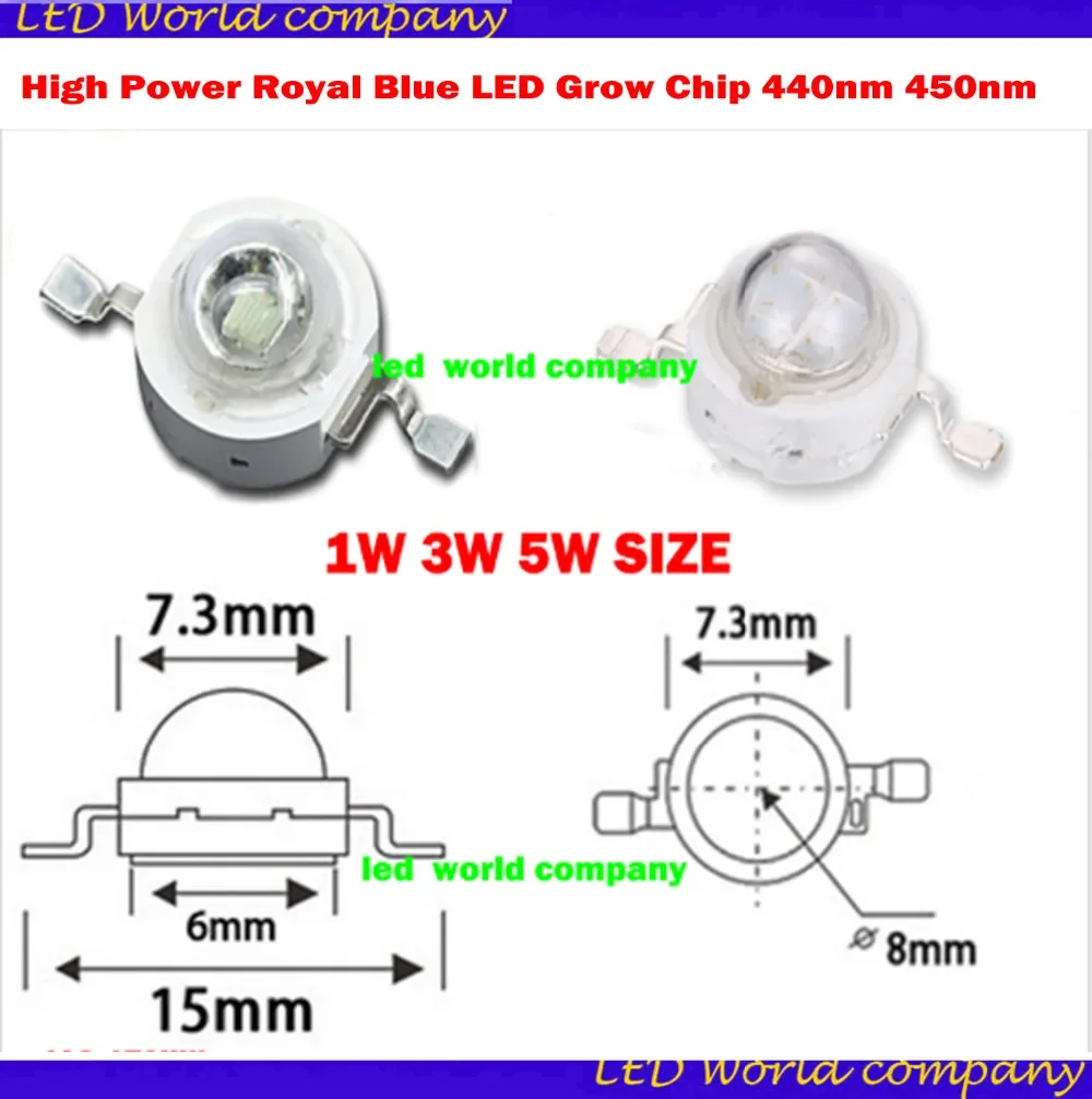 High Power Royal Blue LED Grow Chip 440nm 450nm 1W 3W 5W 10W 20W 30W 50W 100W COB LED Emitter Bulb for DIY LED Plant Grow Light