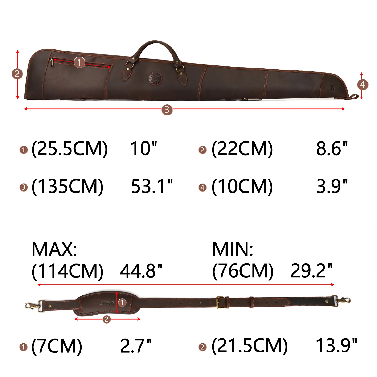 Tourbon Jagd-Schrotflinten-Hülle, Leder-Waffen-Tragetasche, schützender Slip, weich gepolstert, mit verstellbarem Schultergurt, braunes Schießen