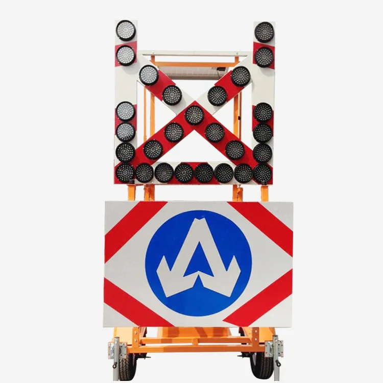 LED Solar Powered Trailer Sign Flash Road Construction Portable Board Mobile Warning Flashing Arrow&Cross Traffic Signal Light