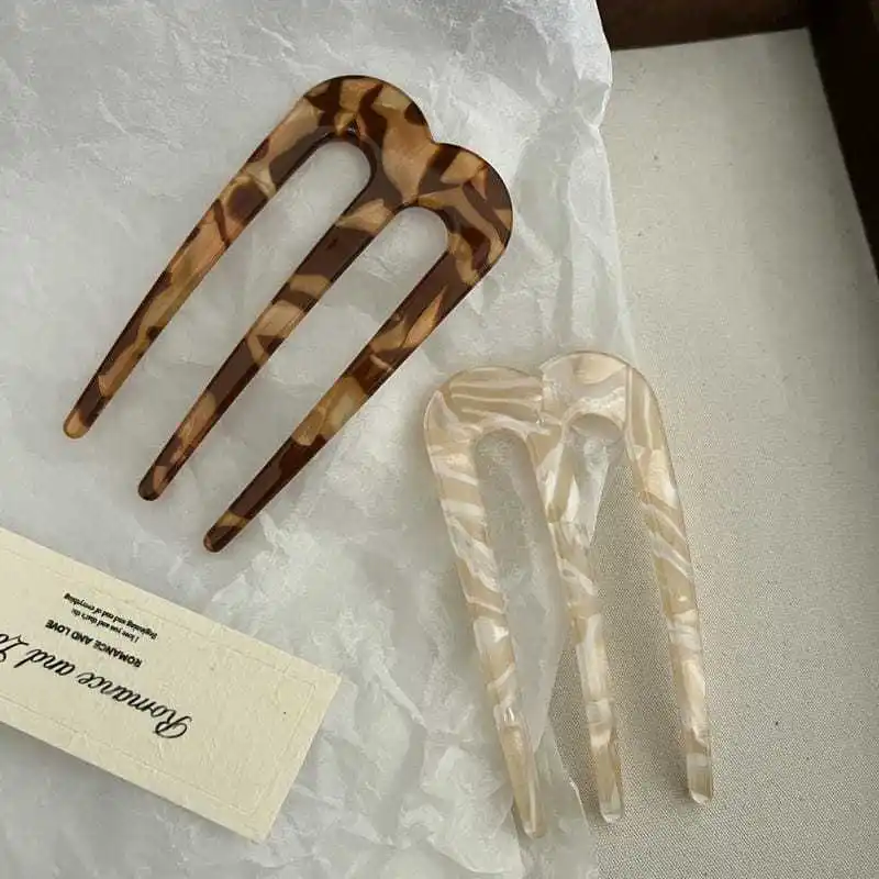 

8CM French Hair Pins for Women U Shaped Hair Forks Vintage Hairstyle Accessories Fashion 3 Prong Bun Hair Sticks