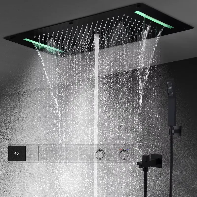 2026 New Design LED Shower Head Rain Waterfall Mist Spray Bath Set Smart Digital Screen Shower Mixer Faucet view 5