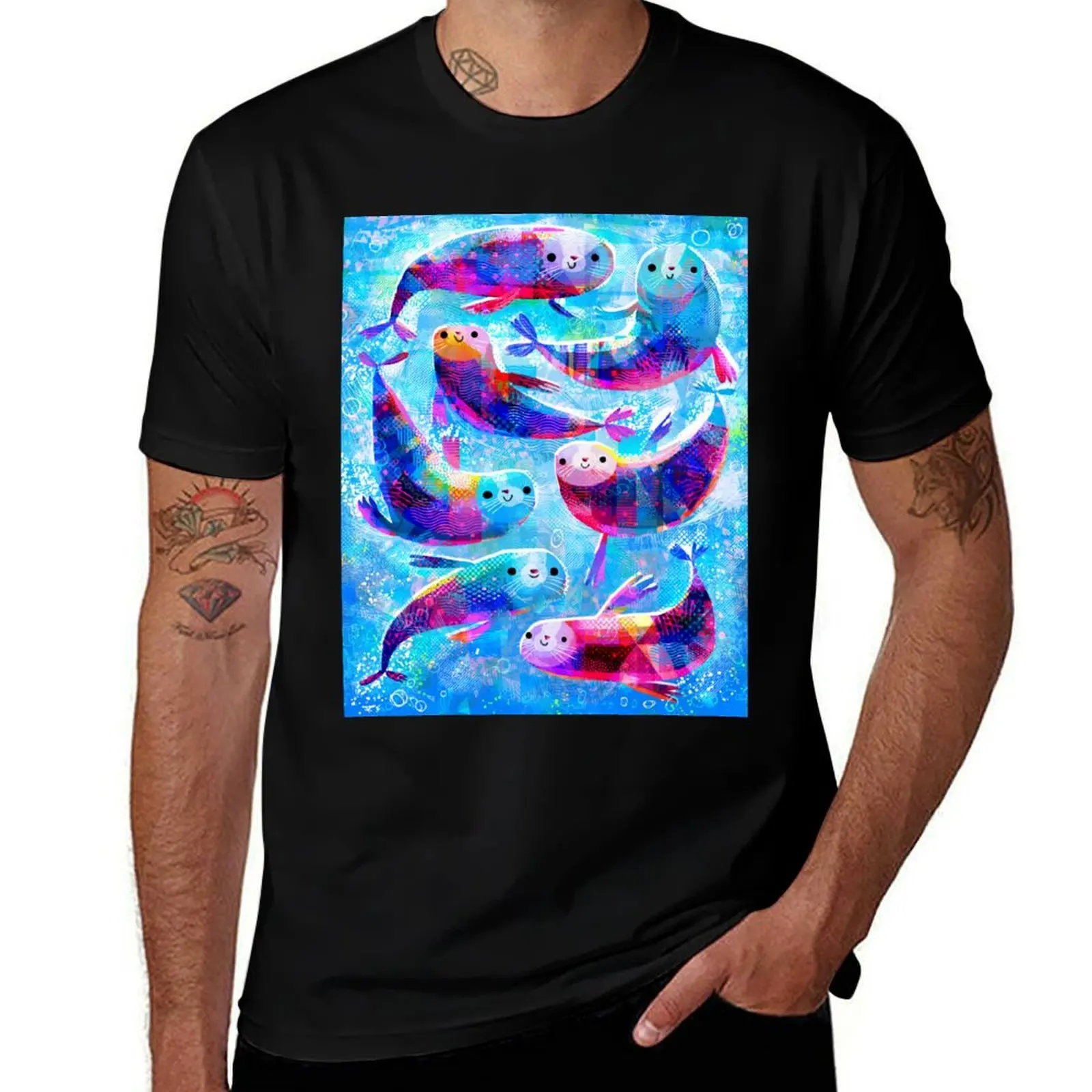 

Happy Seals T-Shirt blue lock plus size clothes animal prinfor boys sports fans t shirts for men graphic