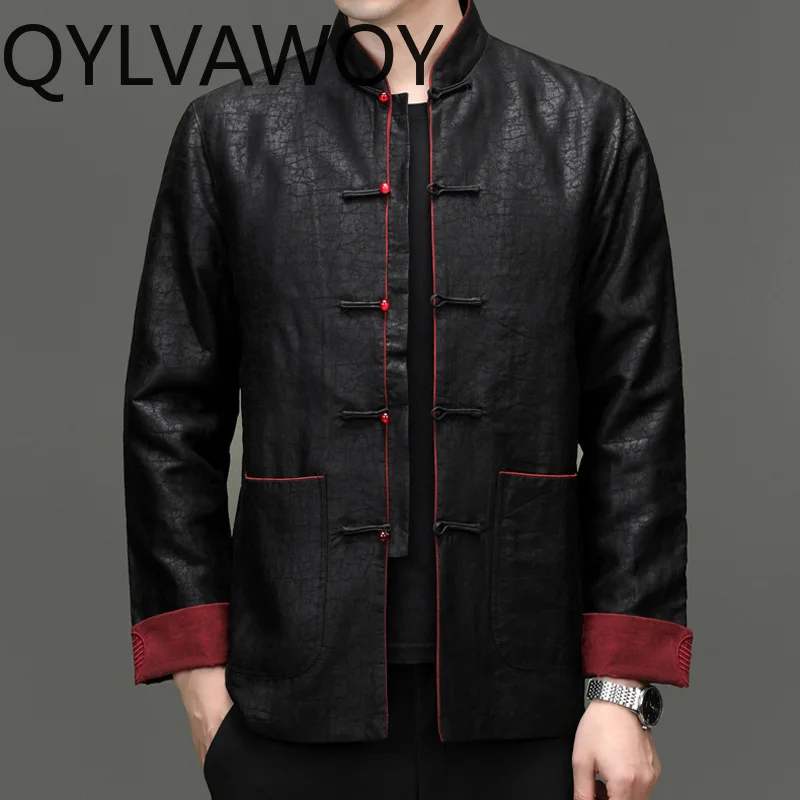 QYLVAWOY New 100% Real Mulberry Silk Jackets for Man High Quality Xiangyunsha Shirt Warm Real Silk Liner Men's Top Coat рубашка