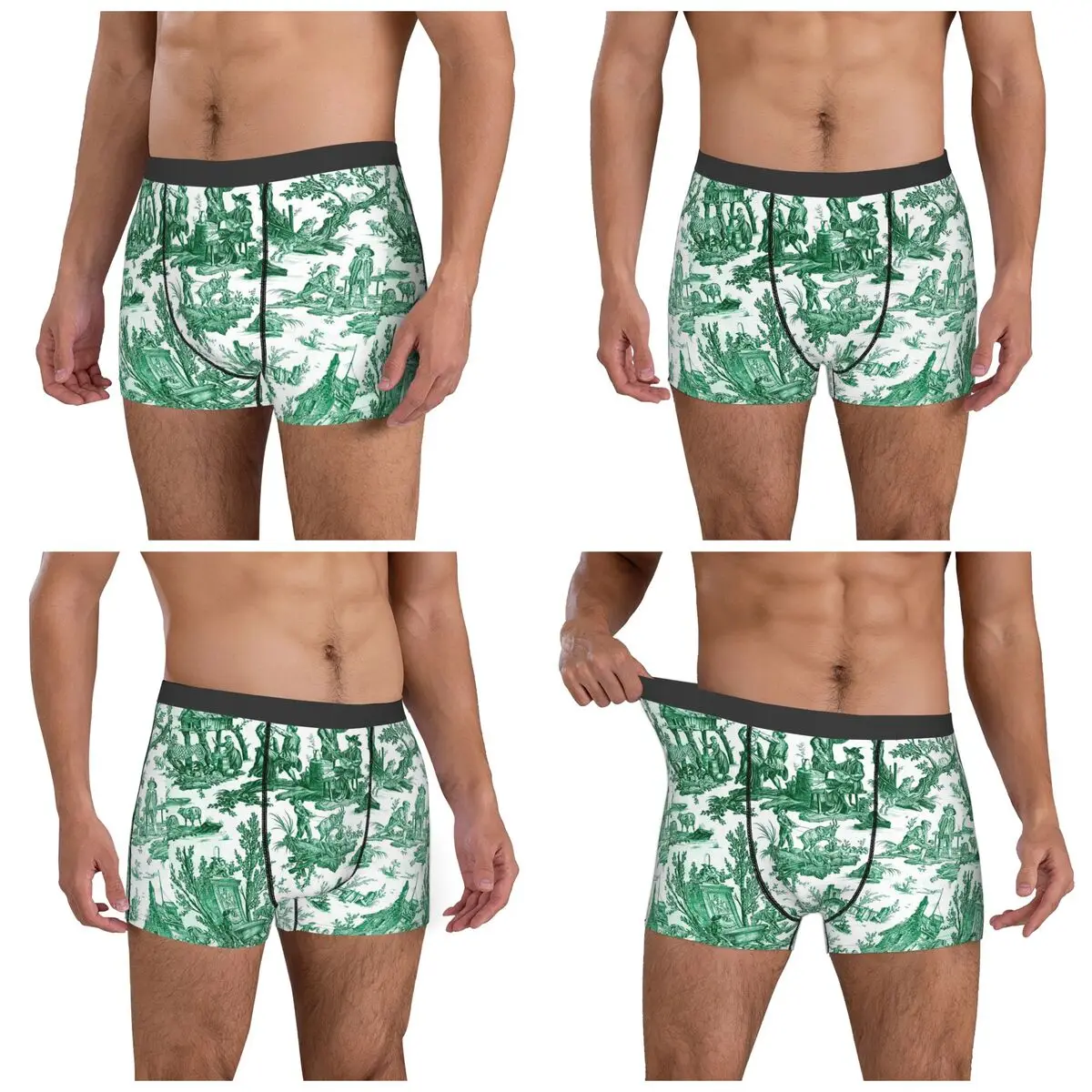Boxer Underpants Shorts Vintage French Toile De Jouy Motif Panties Men Ventilate Underwear for Homme Man Boyfriend Gift