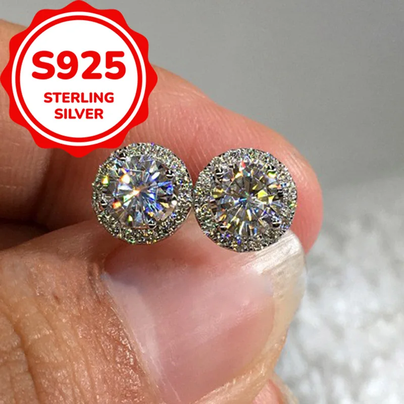

925 sterling silver, versatile everyday synthetic zircon round stud earrings, light luxury, elegant and simple earrings