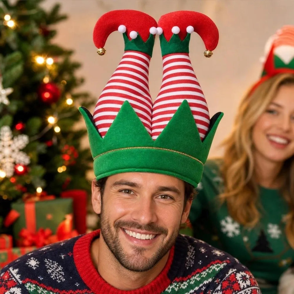 Disfraces de elfos navideños ‌ Sombreros de cosplay a rayas de El Pequeño Ayudante de Papá Noel ‌ Decoración Navideña, Gorro de Payaso para Navidad