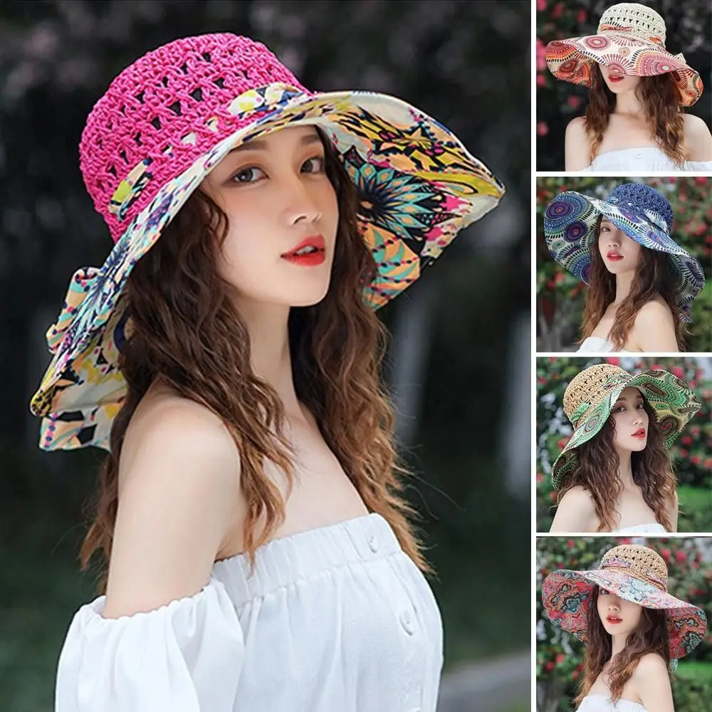 

Folding Bucket Hats Fashion UV Protection Wide Brim Panama Cap Outdoor Summer Sun Visor Women