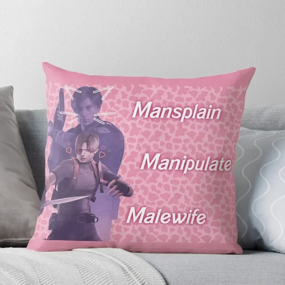 

Mansplain, Manipulate, Malewife Leon (Cow) PINK VERSION Throw Pillow Luxury Pillow Cover bed pillows pillow