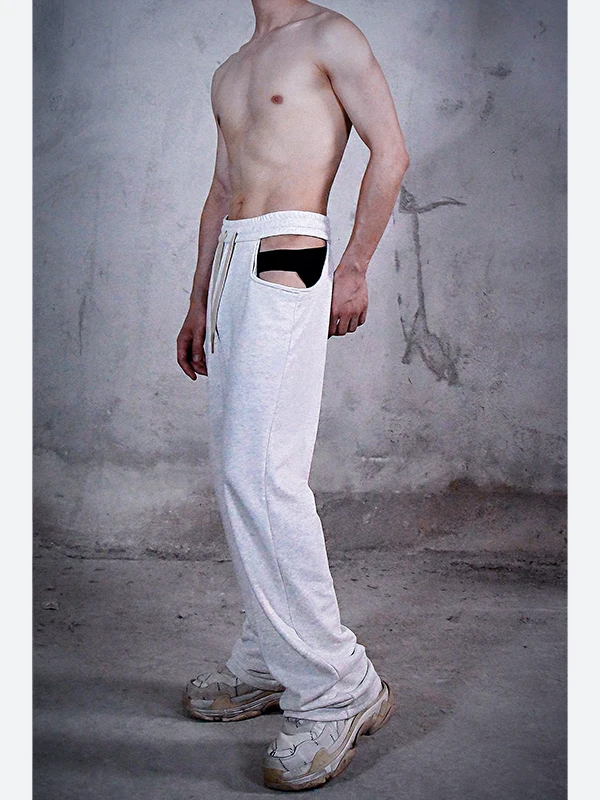 Men's 2025 Summer New Side Waist Hollow Out Sweatpants Men's Fashion Loose Comfort Long Pants Male Chic Contrast Color Trousers