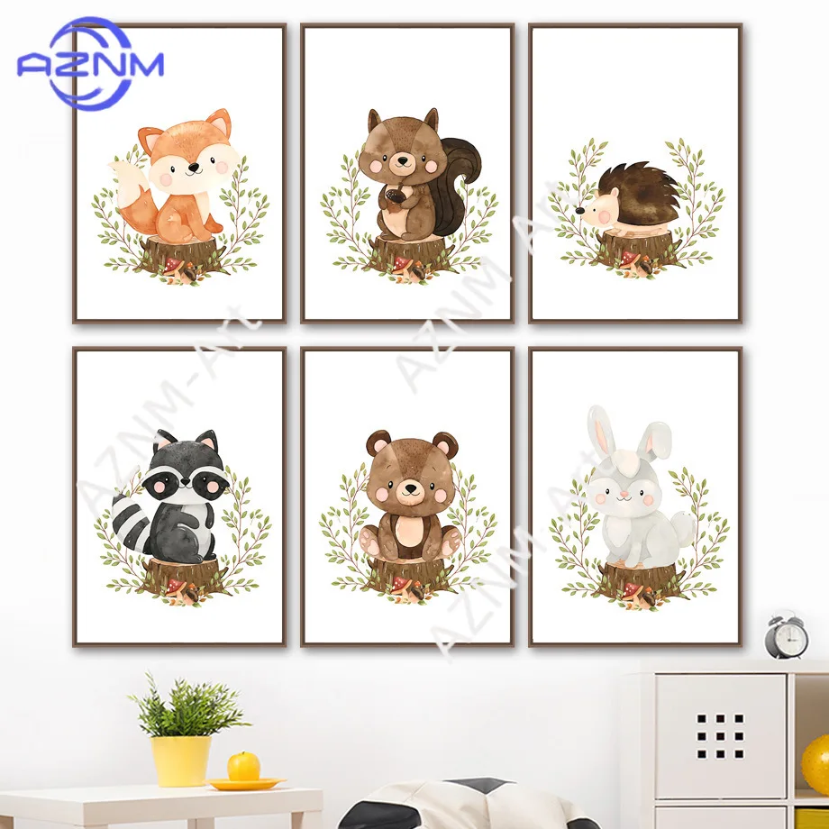 

1PC Nordic minimalist children's room decor cartoon cute animals living room modern bedroom fox squirrel