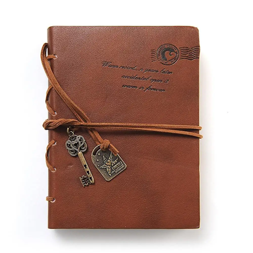 Notebook Vintage Style Key Decor Faux Leather Cover Blank Diary Journal Agenda