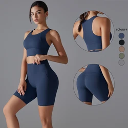 Yoga Suit Sports Set Gym Sports Crop Tops Solid Color Nylon Yoga Bra Running Cycling Sports Gym Workout Yoga Shorts