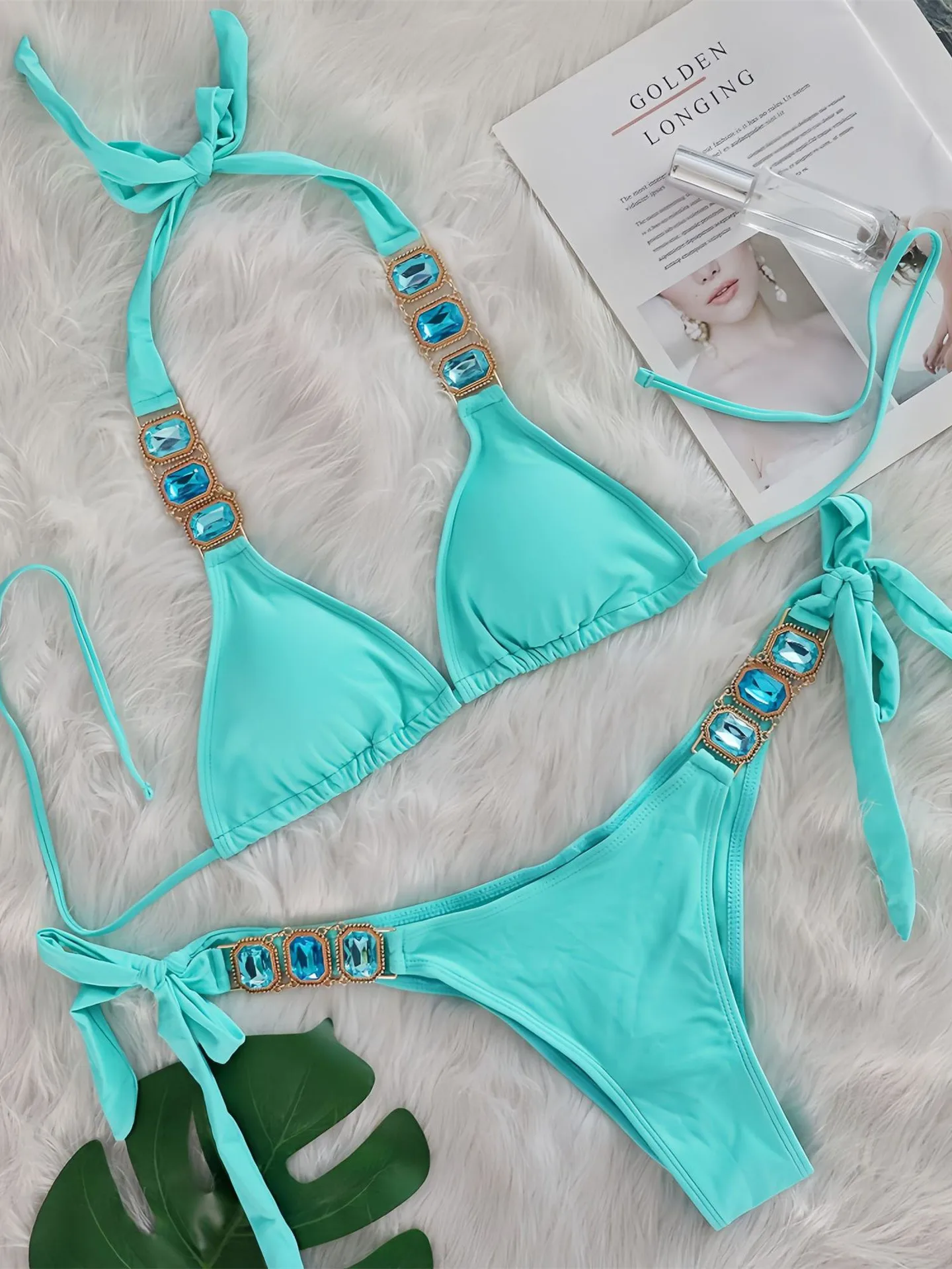 Sexy Rhinestone Bikini Set Women 2026 Luxury Pink Crystal Diamond