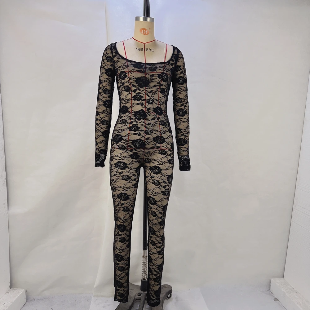 

2026 Hot Sale Women New Product Fashion Solid Color Sexy Slim Fit Hollow Back Zipper Long Sleeve Jumpsuit Spring Summer