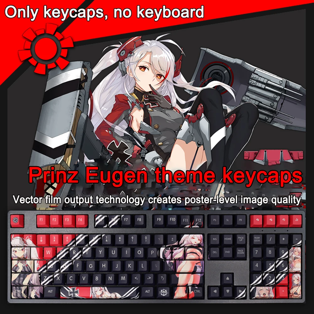 

108 Keys/set Azur Lane Keycaps PBT Dye Subbed Prinz Eugen Keycaps Cherry Anime Cartoon Gaming Key Caps For ANSI 61 87 104 108