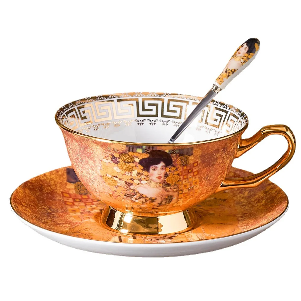 Gustav Klimt Adela Bone China Coffee Set Luxury Porcelain Tea Cup Saucer Set Ceramic Teapot Creamer Sugar Bowl Milk Jug Coffeewa