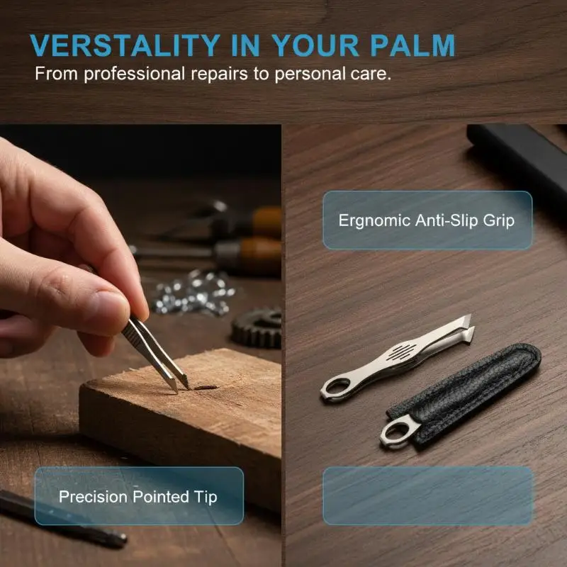 Titanium Alloy Mini Tweezers Clip, Pointed Eyebrow Clip, Portable Keychain, Outdoor EDC Small Tool
