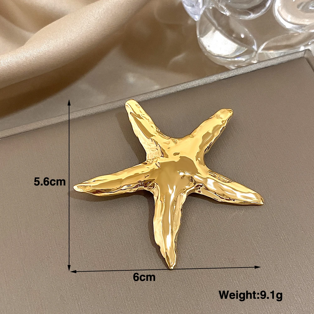 Elegant Big Starfish Brooches for Women Men Chic Cute Gold Silver Color Brooch Shirt Lapel Pins Party Jewelry Gifts