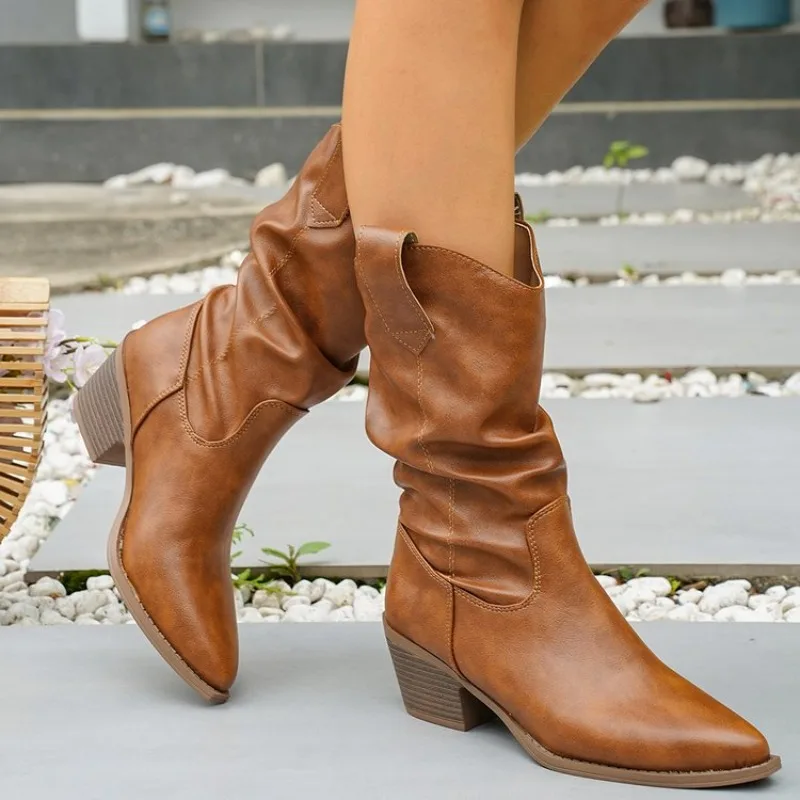 New Fashionable Versatile Pointed Middle Top Coarse Heel Women's Boots Elegant Simple Retro Comfortable Women's Boots