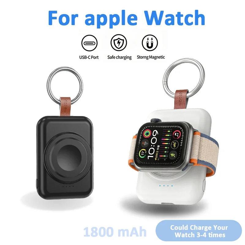 

Magnetic Wireless Power Bank for iWatch Series 2/3/4/5/6/SE/7/8/Ultra 1800mAh Portable Fast Wireless Charger Keychain for Apple